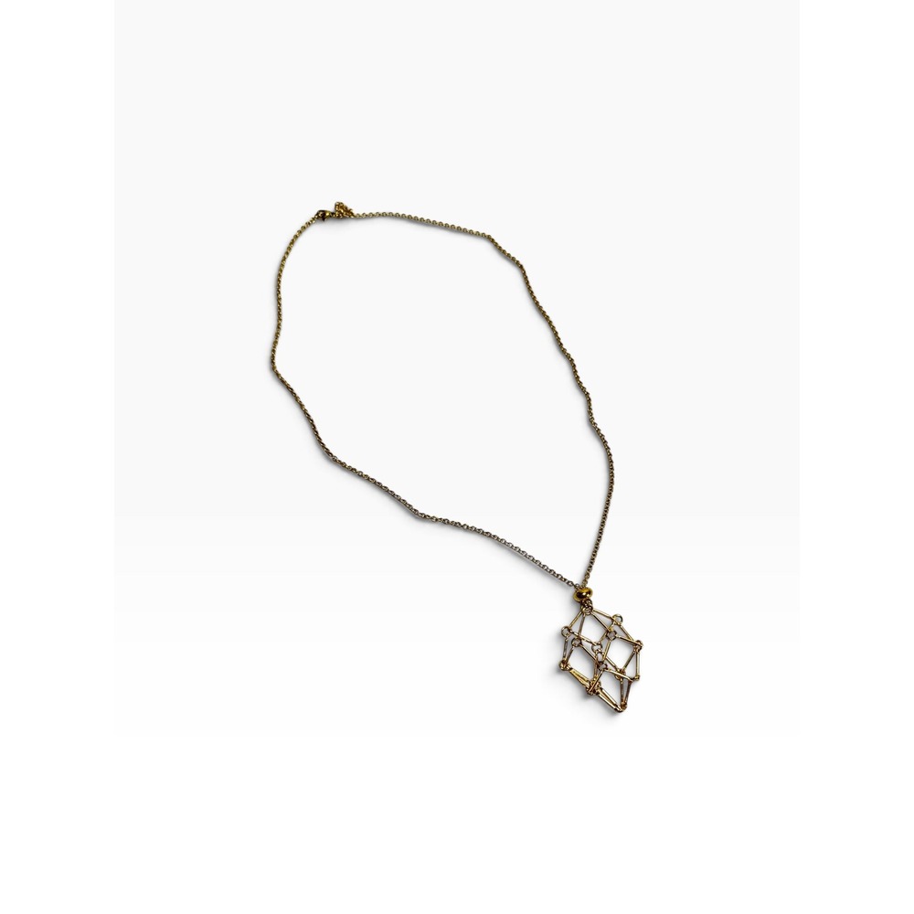 Geometric Cage Pendant 24" Necklace Gold Tone Modern‎ Wire